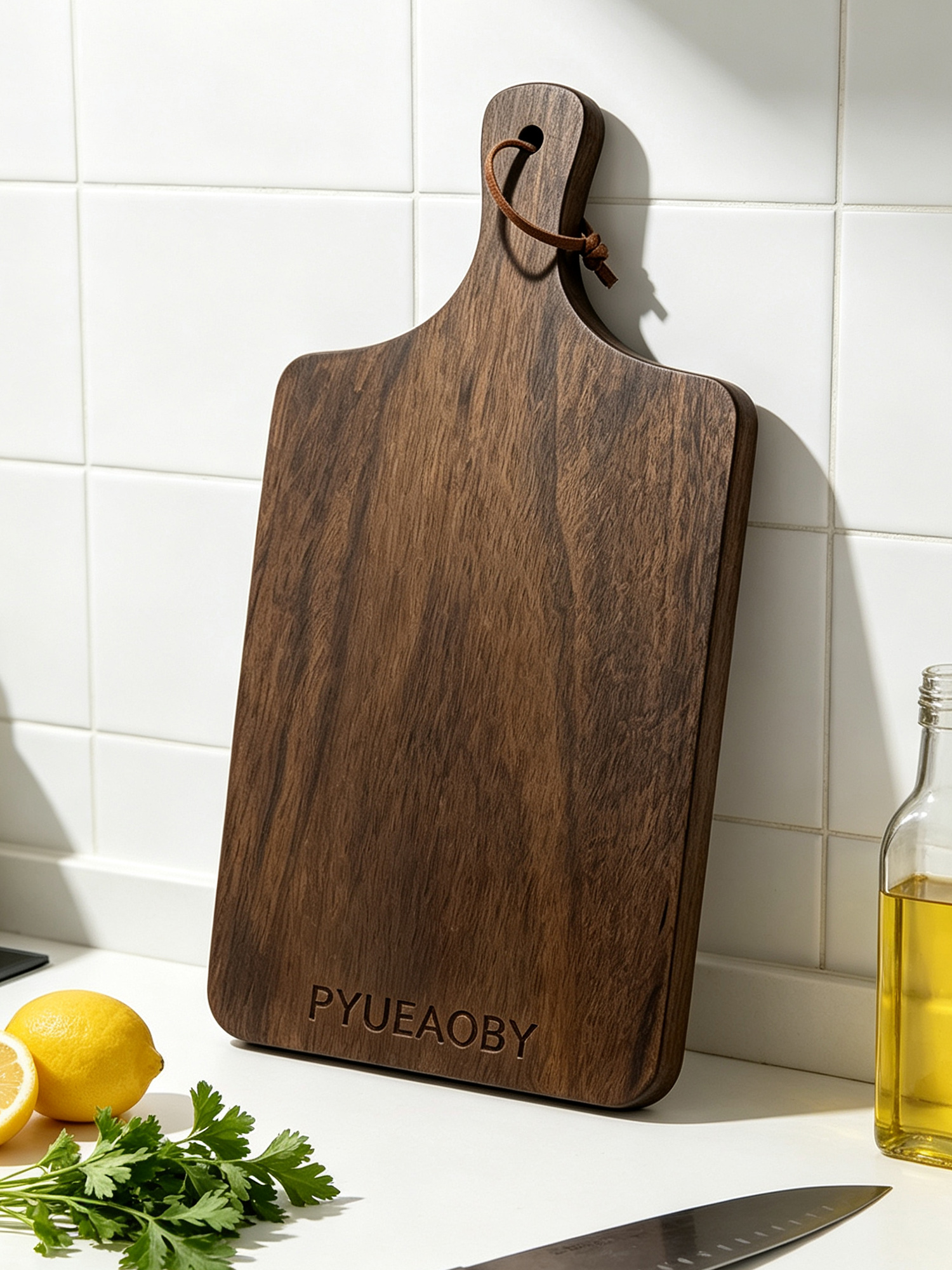 PYUEAOBY Handcrafted Solid Walnut Serving Board with Handle - Image 4