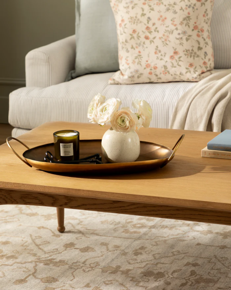 Elegant Acacia Serving Tray with Metal Handles